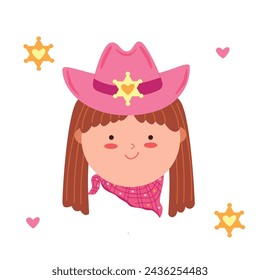 Cowgirl in a cowboy hat with sheriff star vector illustration in cartoon style