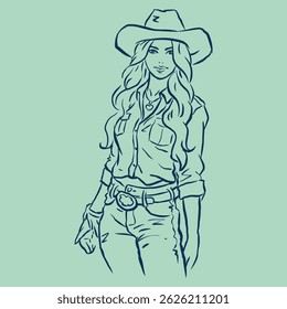 Cowgirl in dress with a hat vector for card, decoration, illustration