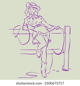 Cowgirl in dress posing vector for card, decoration, illustration