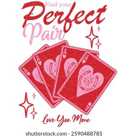 Cowgirl Gambler Lucky vector cards as Horsenail perfect pair slogan pink heart 