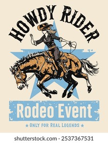 COWGIRL GRAPHICS HOWDY RIDER RODEO EVENT