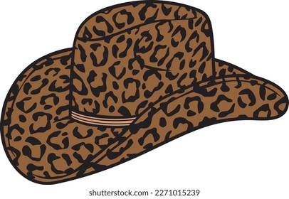 Cowgirl hat with leopard print color. Bachelorette party design. Vector illustration.