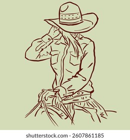 Cowgirl in hat on horseback posing vector for card, decoration, illustration