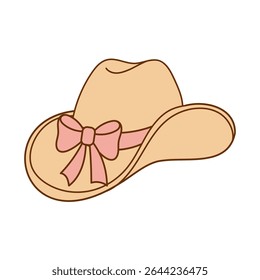 Cowgirl hat with pink bow and soft cartoon style
