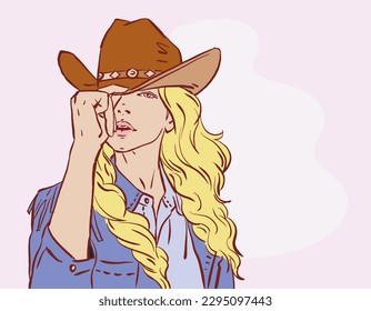 Cowgirl in hat posing vector for card, illustration, background