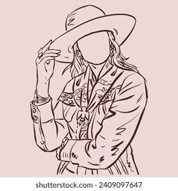 Cowgirl in hat posing vector for card, decoration, illustration