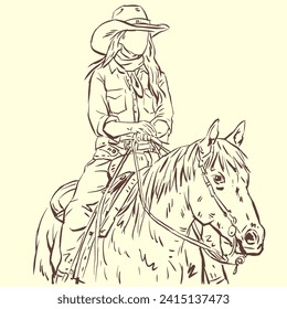 Cowgirl in hat riding a horse vector for  card, decoration, illustration