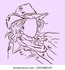 Cowgirl in hat vector for card decoration illustration
