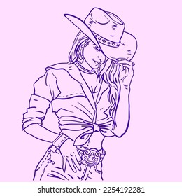 Cowgirl in hat vector for card, illustration, decoration