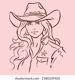 Cowgirl in hat vector for illustration, card, decoration