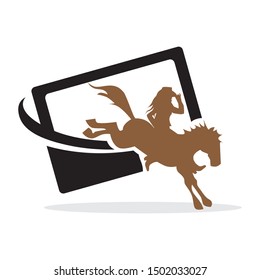 cowgirl, horse and smartphone, vector 