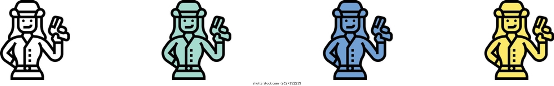 cowgirl icon. Outline, Green, Blue and Yellow Style Design Isolated On White Background