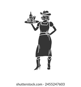 Cowgirl Icon Silhouette Illustration. Western Vector Graphic Pictogram Symbol Clip Art. Doodle Sketch Black Sign.