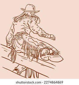 Cowgirl jumping over the fence vector for card, illustration, decoration