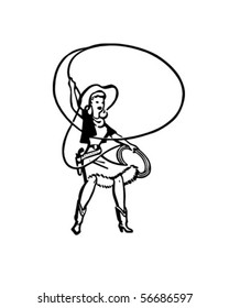 Cowgirl With Lasso - Retro Clip Art