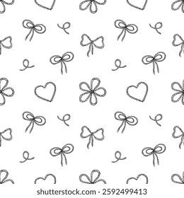 Cowgirl line art illustration seamless pattern featuring lasso, bows, and doodles of western elements for decorative backgrounds