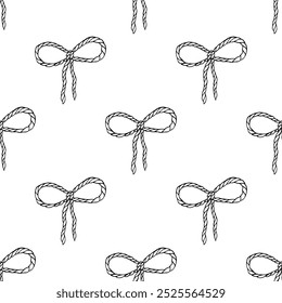 Cowgirl minimalist lasso bow seamless pattern. Western coquette aesthetic. Hand drawn line art vector illustration.