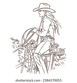 Cowgirl on horseback vector for card, decoration, illustration