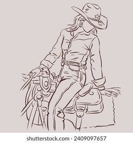 Cowgirl on horseback vector for card, decoration, illustration