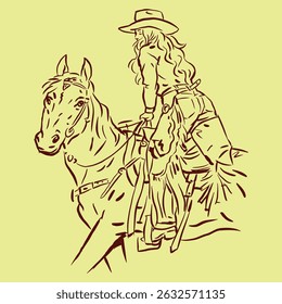 Cowgirl on horseback vector for card, illustration, decoration