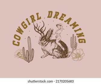 Cowgirl On Jackalope Typography Vector Design For Print