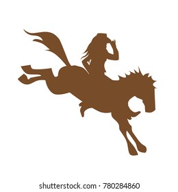 cowgirl on wild horse logo