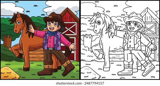 Cowgirl and Pony Coloring Page Colored 