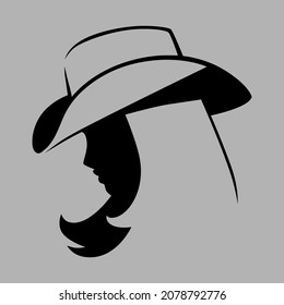 Cowgirl portrait in profile symbol on gray backdrop. Design element