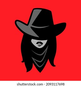 Cowgirl portrait symbol on red  backdrop. Design element