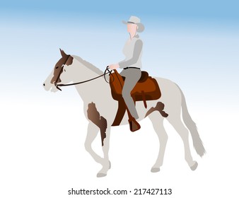 Cowgirl Riding Horse Illustration