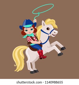 Cowgirl riding a horse with lasso.