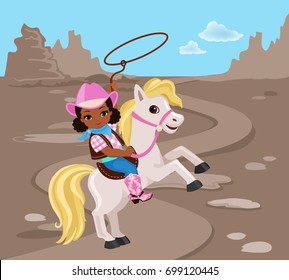 Cowgirl riding a horse with lasso.