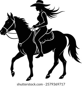 Cowgirl Riding Horse silhouette Vector Illustration