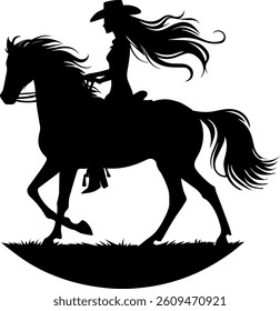 Cowgirl Riding Horse Silhouette Vector