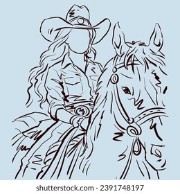 Cowgirl riding a horse vector for illustration, card, decoration