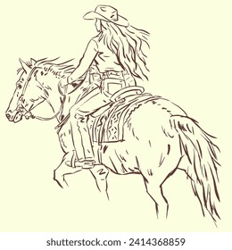 Cowgirl riding a horse vector for illustration, card, decoration