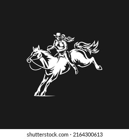 Cowgirl riding on wild horse