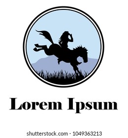 cowgirl riding wild horse, logo