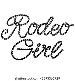 Cowgirl rope text vector illustration isolated on white. Western style typography with cowboy lasso elements Country fashion for printing