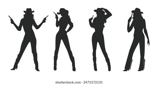 Cowgirl Silhouette Vector Illustration Set