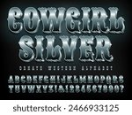 Cowgirl Silver; An ornate western alphabet with a polished silver 3d effect