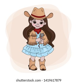 COWGIRL SINGER Western Music Festival Vector Illustration Set