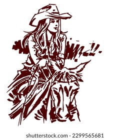 Cowgirl sitting on horseback vector for card, decoration, illustration