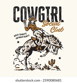 Cowgirl Social Club Retro vintage T-shirt Design