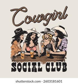 Cowgirl Social Club Retro Vintage Art Design for Graphic Tees