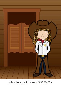 CowGirl standing in front of saloon - vector