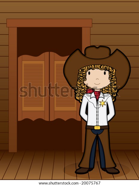 Cowgirl Standing Front Saloon Vector Stock Vector Royalty Free 20075767 0111