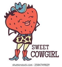 Cowgirl strawberry vector clipart illustration isolated on white. Vector cowntry cute cowgirl strawberry with cowboy hat and cowboy boots for decor or design 