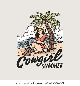 Cowgirl Summer Beach Retro Graphic