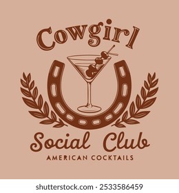 cowgirl t shirt design, American social club graphic print. cowgirl social club logo type artwork. western cowgirl cocktail club vector design